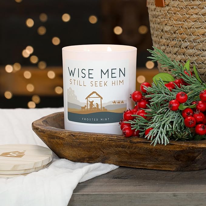Simply Said, INC Christmas Candle, Wise Men Still Seek Him, Frosted Mint Scented 2 Wick 11 oz Premium Soy Candle, Hand Poured in USA, CDL1126