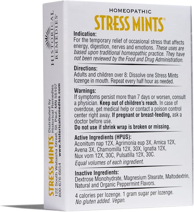 Stress Mints (12 Pack) | Homeopathic Lozenges to Aid Stress & Digestion, Organic Peppermint Flavor, Vegan & Gluten-Free, Non-Habit Forming