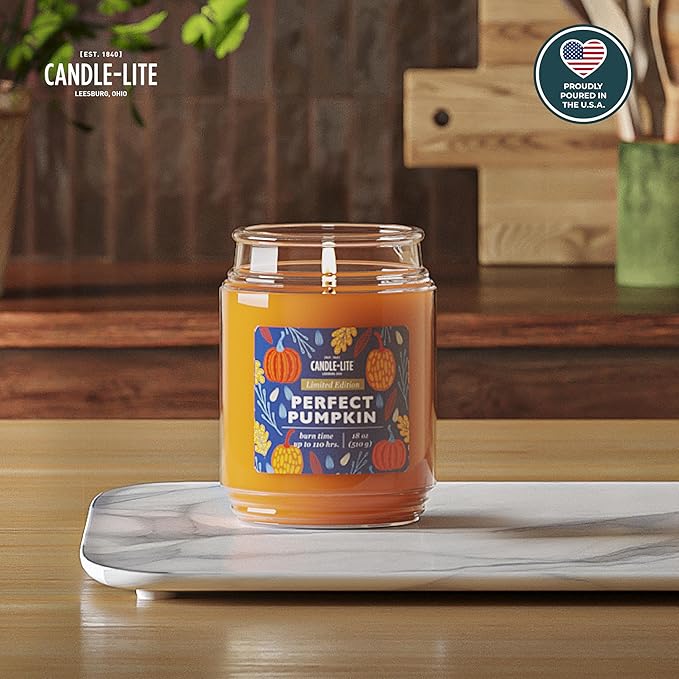 Candle-lite Halloween Scented Candles, Perfect Pumpkin, 18 oz Jar, Proudly Poured in The USA, Aromatherapy Candle, Single-Wick with 110 Hours of Burn Time, Perfect for Creating an Inviting Ambiance