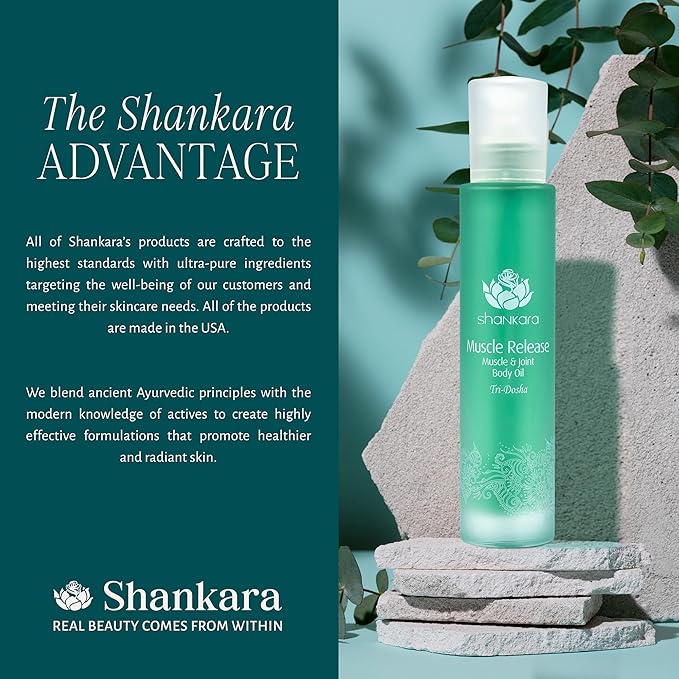 Shankara Muscle Relief Oil – Body Massage Oil for Sore Muscles and Joints with Arnica, Boswelia & Sweet Birch – Gua Sha, Ayurvedic Massage Therapy, Post Gym, Relaxation (100ml)
