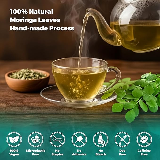Lavitali, Moringa Leaves Tea Bags | 120 bags, 100% Pure Herbal Tea | Caffeine-Free, Eco-Friendly Filter Bags | Daily Natural Botanical, Hot or Iced Herbal Infusion