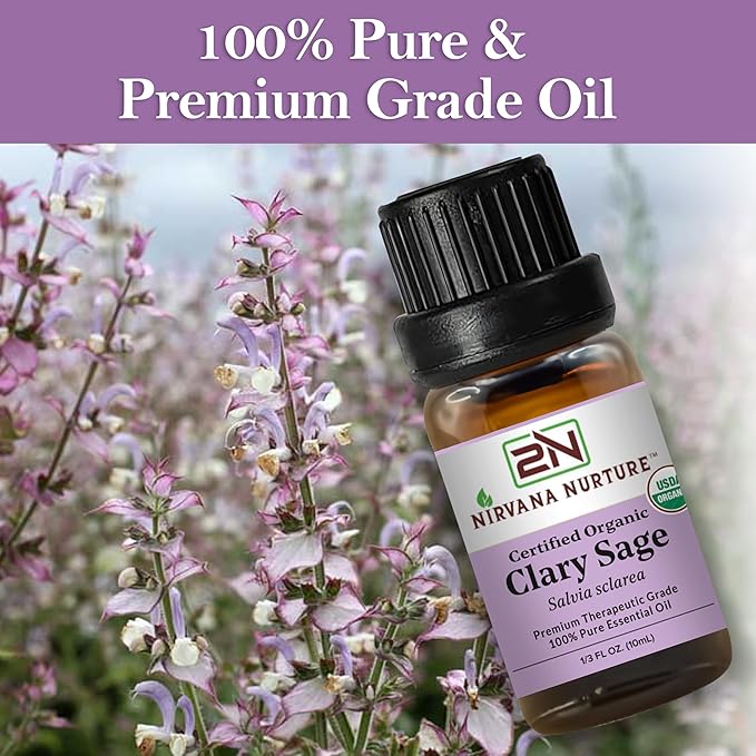 Clary Sage Essential Oil USDA Certified Organic, 100% Pure Natural Premium Grade, Undiluted