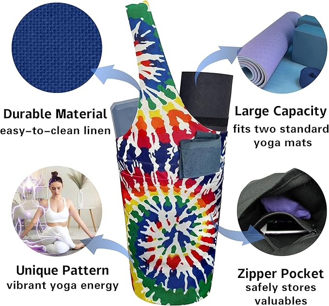 saniwu Yoga Mat Bag Carrier for Women with Side Large Pocket Durable Linen Workout Gym Travel Storage Pilates Mats