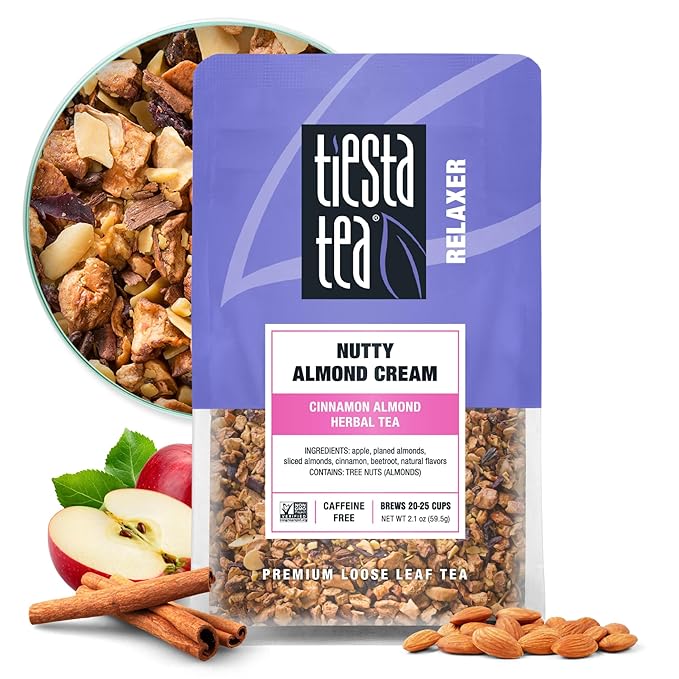 Tiesta Tea - Nutty Almond Cream, Premium Loose Leaf, Cinnamon Almond Herbal Tea Blend, Non-Caffeinated, Make Hot or Iced & Brews Up to 25 Cups, 2.1 Ounce Resealable Pouch