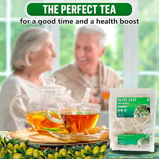 Olive Leaf Tea Bags – 200 Bags (Premium Dried Olive Leaf Tea - 200 Count), Natural Extract Caffeine-Free Herbal Tea for Health & Immune Support