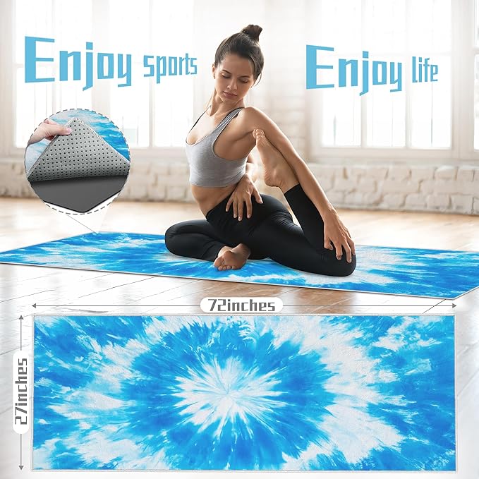 alissgorat Yoga Mat Towel,Hot Yoga Towel High-Definition Pattern,Machine Washable with Ultra-Absorbent Yoga Towels for Hot Yoga Non Slip for Fitness,Exercise,Pilates,72 x 27 in,Blue & White