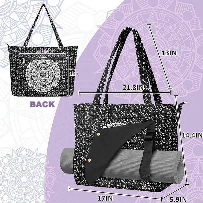 Adalore Women's Yoga Bag with Yoga Mat Carrier - Large Mat Pocket Fitness Tote for Pilates, Gym, Travel, Office & Beach
