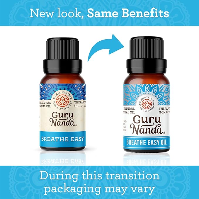 GuruNanda Breathe Easy Essential Oil, Blend of 100% Natural & Pure Essential Oils, Aromatherapy Blend for Helps in Promoting Nasal Breathing (2X0.5 Fl Oz)
