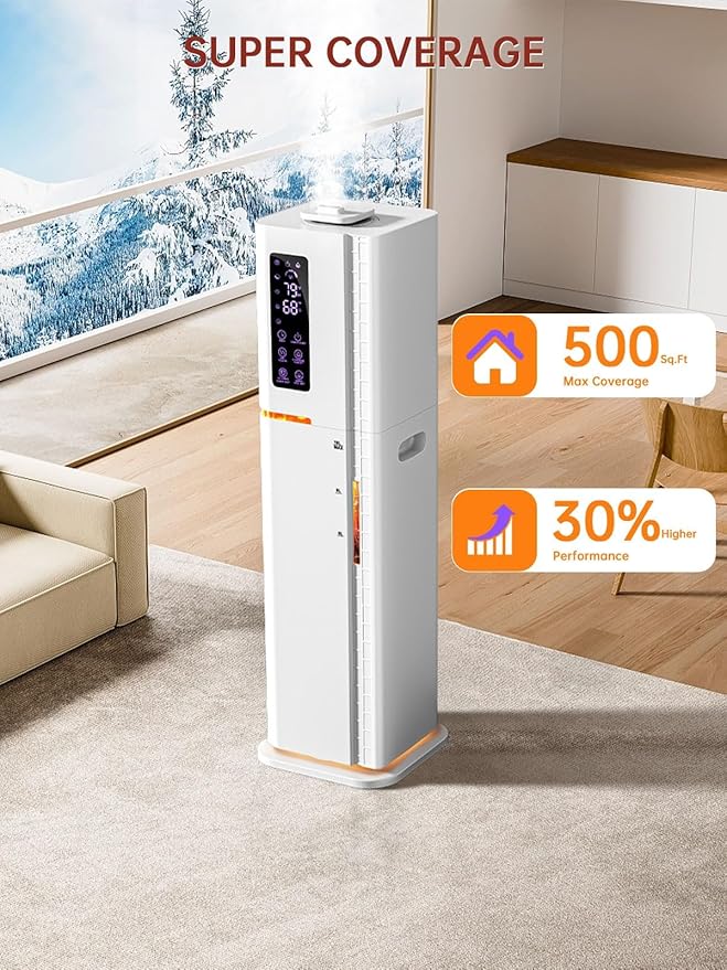 2.64Gal Humidifiers for Bedroom Large Room, Warm and Cool Mist up to 500ft², Top Fill Diffuser Ambient Light, 3 Mist Modes, 24H Timer,35dB Quiet Humidifier for Home Office Plant