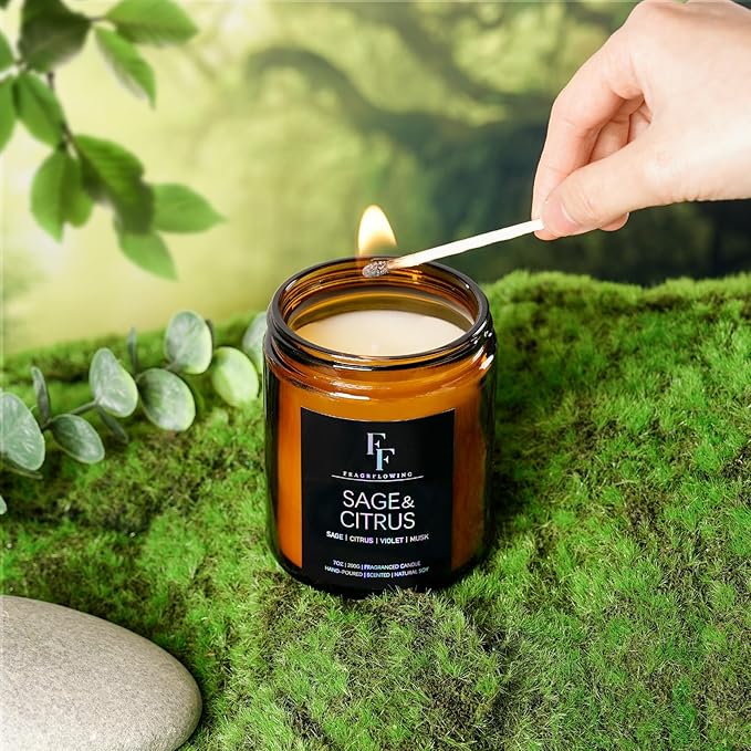 Sage & Citrus Candle, Scented Candle for Home Soy Wax Candle, Aromatherapy Candle Gift for Women Men, 7oz