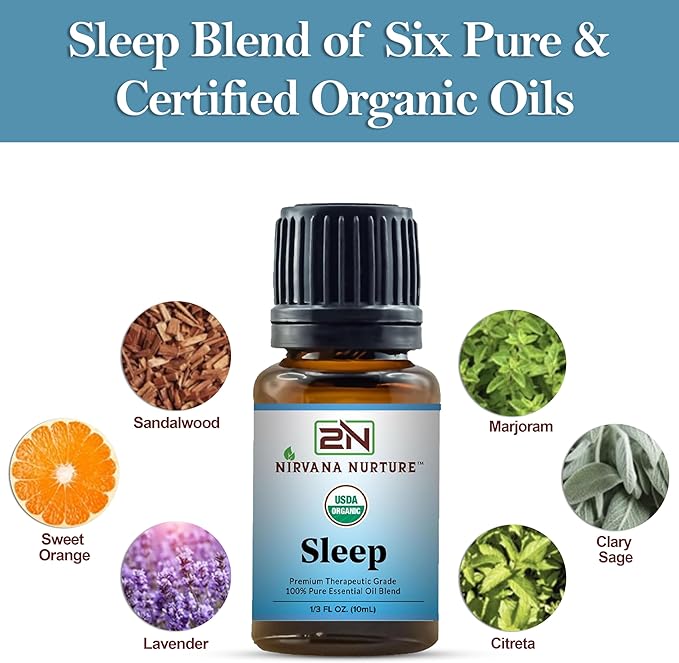 Sleep Blend USDA Certified Organic, 100% Pure and Premium, Undiluted, Sleep, Aromatherapy, Calm, Relax