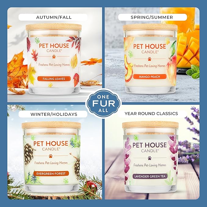 One Fur All Pet House Christmas Candles, Long Lasting, Clean Burning, Soy Wax Scented Candles for Pet Odor, Sugar Cookie, 2 Pack