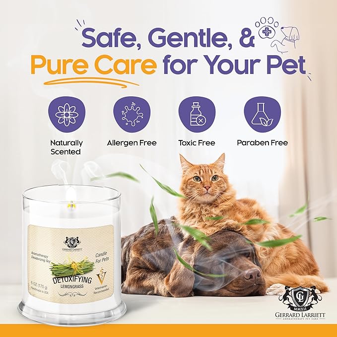 Pet Odor Eliminator Candle Detoxifying Lemongrass Scented Candle, Calming Candles Aromatherapy for Home Decor, Soy Wax Pet Candles Odor Eliminator for Animal Lover, Aromatherapy by Gerrard Larriett