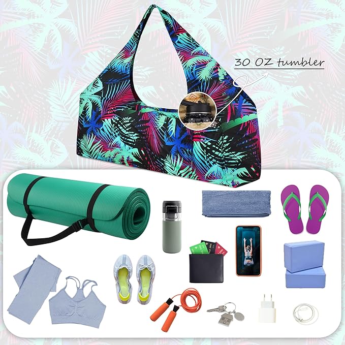 jswuffx Large Yoga Mat Bag Yoga Bags and Carriers Fits All You Stuff Yoga Tote Bag with Yoga Mat Strap, Elastic Pockets and Zipper Pockets