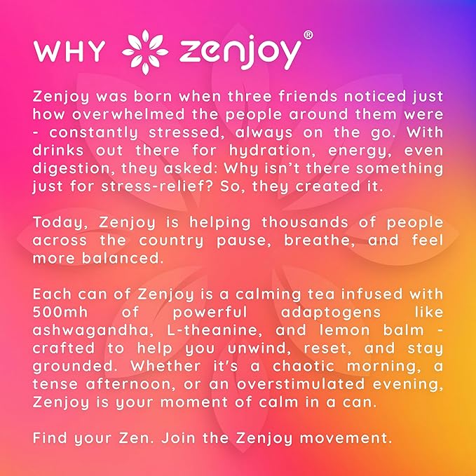 Zenjoy Stress Relief Drink, Calming Black Tea, Non Alcoholic, Ashwagandha & Lemon Balm for Stress Relief, L - Theanine for Focus (12 Pack) (Lavender)