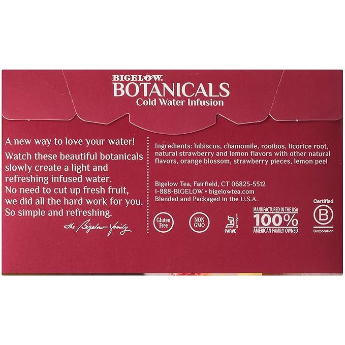 Bigelow Botanicals Cold Water Infusion Strawberry Lemon Orange Blossom Tea Bags 18 Count Box (Pack of 3), Herbal Infusion, Caffeine Free, 54 Tea Bags Total
