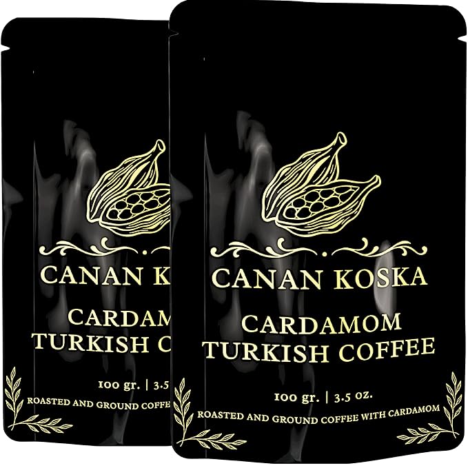 Canan Koska Cardamom Turkish Coffee - Premium Ground Coffee With Natural Cardamom Grounds, Medium Roast, Traditional Ottoman Recipe - 3.5oz (100g) - Pack Of 2
