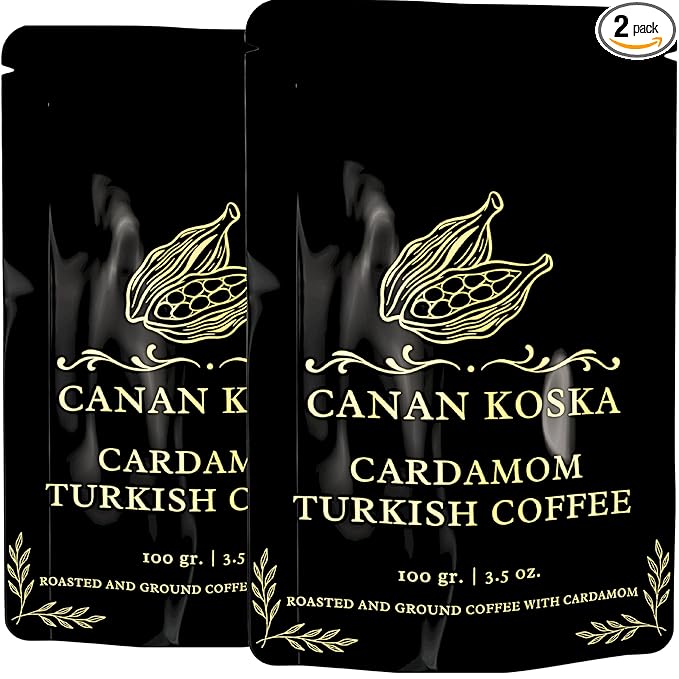 Canan Koska Cardamom Turkish Coffee - Premium Ground Coffee With Natural Cardamom Grounds, Medium Roast, Traditional Ottoman Recipe - 3.5oz (100g) - Pack Of 2
