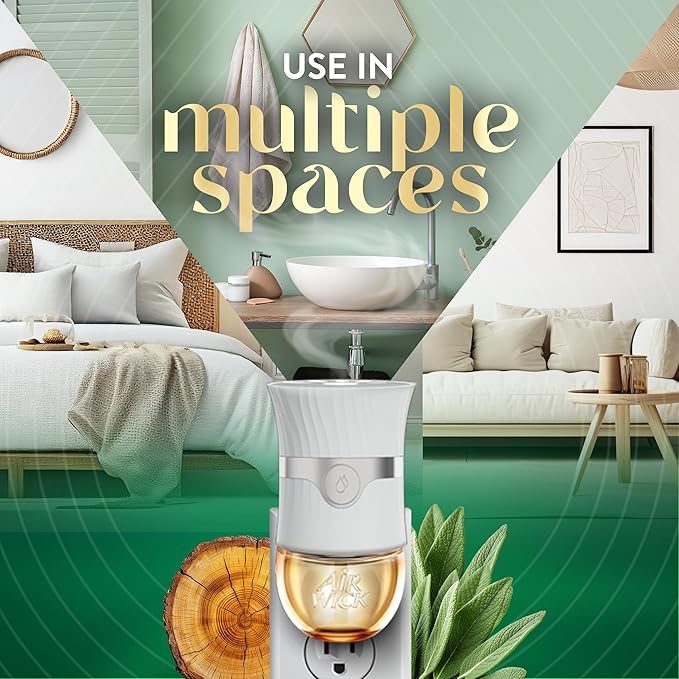 Air Wick Vibrant Plug In Scented Oil Refill, Infused with Essential Oils, Plug In Air Fresheners for Home, White Sage & Mahogany, 4 ct