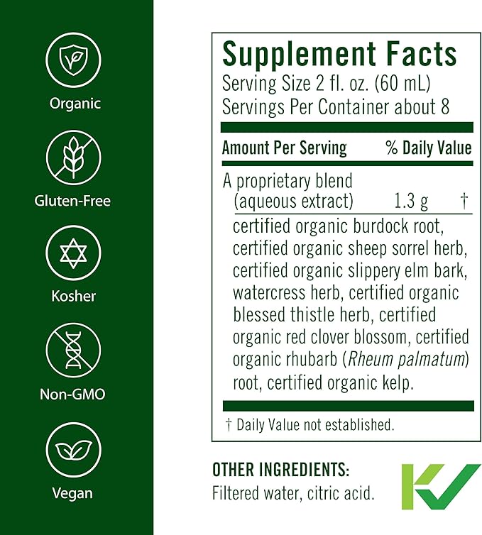 Flora Flor Essence Liquid Tea Blend 32oz LARGE - Gentle Detox Cleanse with Burdock Root, Slippery Elm, Kelp, Thistle - Premium Organic Ingredients