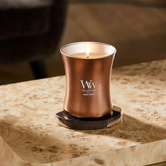 WoodWick Marine Amber Holiday Candle Gifts for Women and Men, 9.7 oz Precious Metals Collection with Crackling Wick