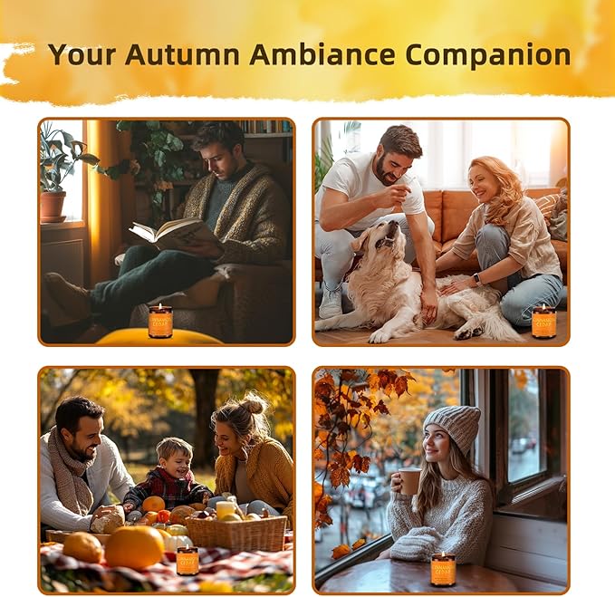 Fall Candles, Cinnamon & Cedar Scented Soy Candles, Autumn/Holiday/Halloween/Birthday/Christmas Gifts for Women & Men, 50-Hours Burning Time (7Oz)