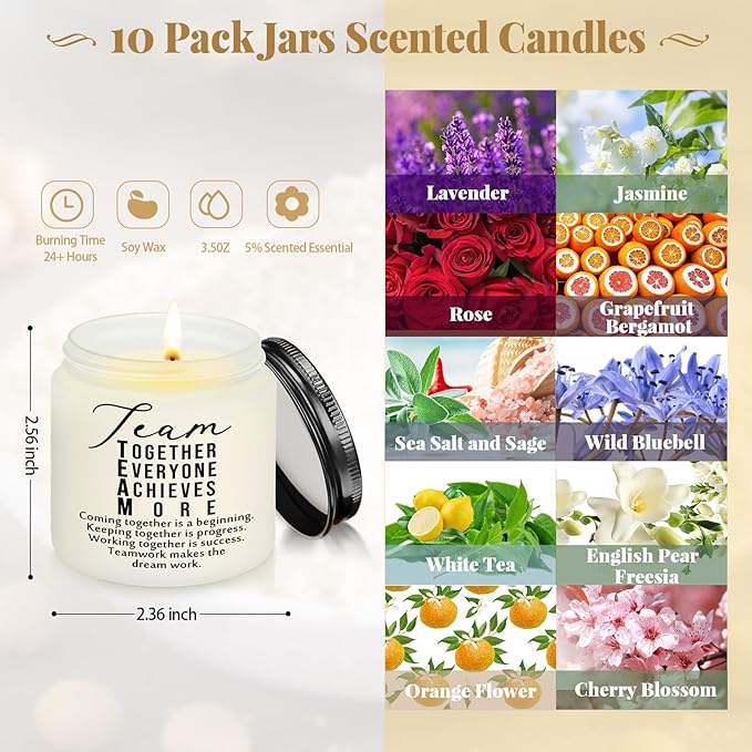 Fumete 10 Pcs Jars Scented Soy Candles 3.5 oz May You Be Proud of The Difference Candles Valentines Team Thank You Gifts Employees Coworker Appreciation Volunteers Nurse Teachers(White,Team)