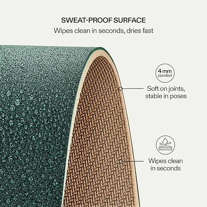 Vesstra Premium Yoga Mat – 4mm I Sweat-Activated Non-Slip PU Grip I Natural Rubber Base for Yoga, Pilates and Fitness