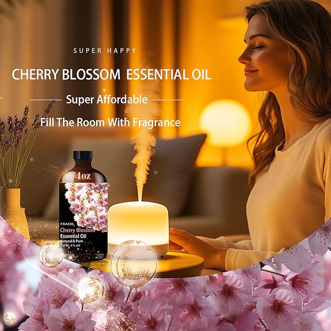 Cherry Blossom Essential Oil, Cherry Blossom Oil 4 Fl Oz 120ML for Diffuser Humidifier Yoga Cleaning DIY Candle Soap Making Perfume Gift for Women Essential Oils
