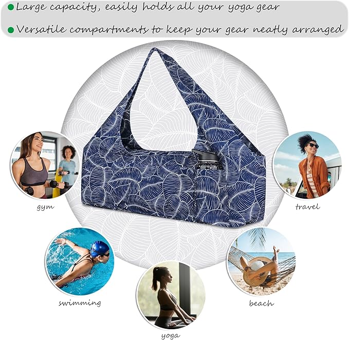 jswuffx Large Yoga Mat Bag Yoga Bags and Carriers Fits All You Stuff Yoga Tote Bag with Yoga Mat Strap, Elastic Pockets and Zipper Pockets