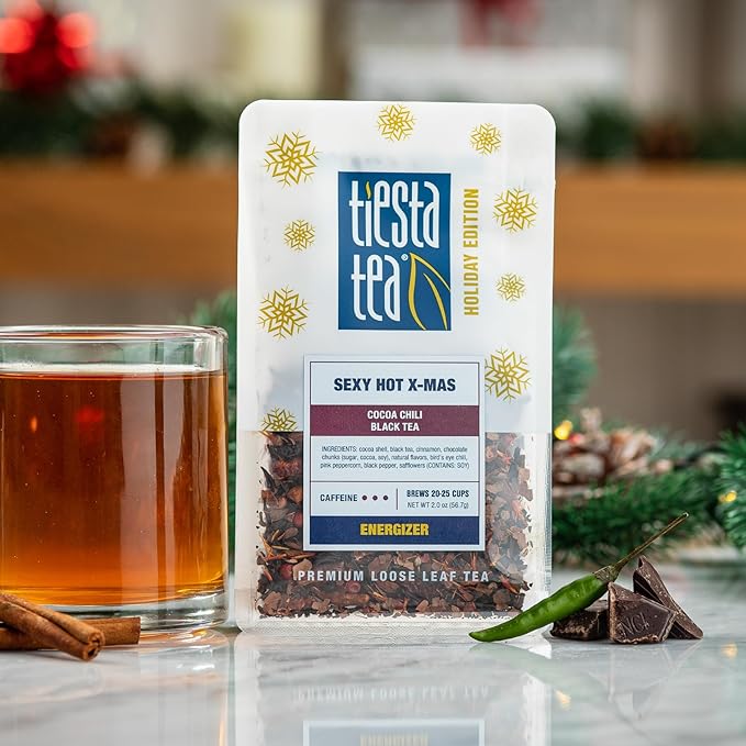 Tiesta Tea - Sexy Hot Christmas Tea, Loose Leaf, Cocoa Chili Black, Premium High Caffeinated Blend, Spicy Black, Make Hot or Iced, Brews Up to 25 Cups, 2 Ounce Resealable Bulk Pouch