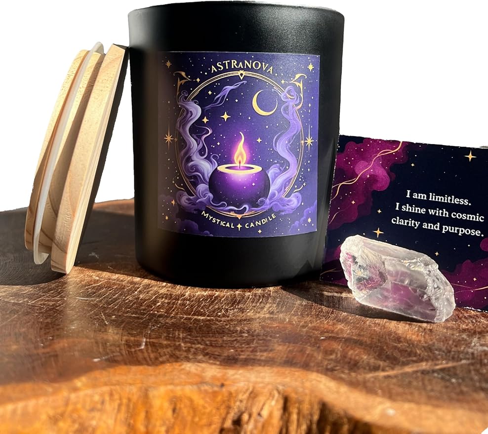 Wick & Whisper - Astranova Ritual Candle - Blackcurrant & Oud Aromatherpay Soy Candle for Evening Calm, Alignment, Shadow Work | 10 oz Matte Black Jar