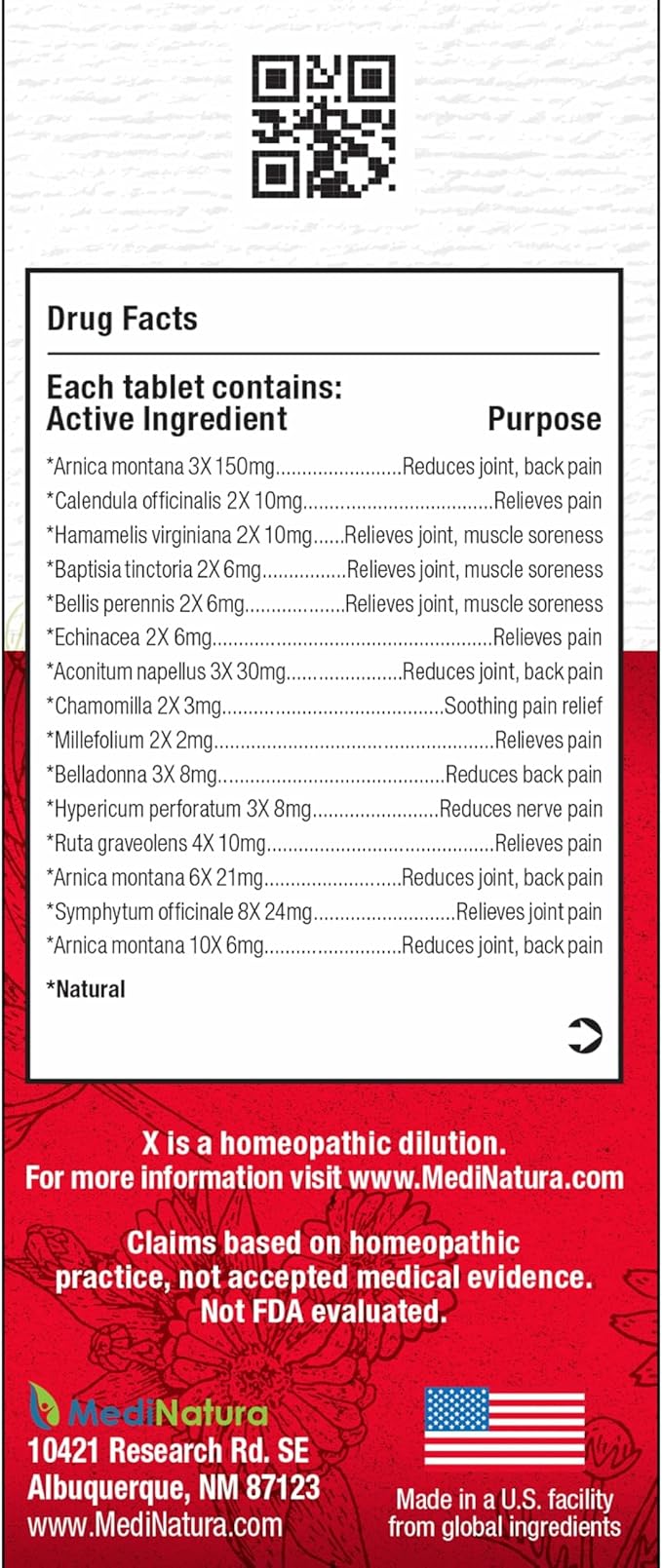 MediNatura T-Relief Pain - Arnica Medication for Naturally Soothing Body Aches - Supports Muscle, Joint & Back Relief - Chewable Tablets - Plant-Based Tablets - Non-Addictive - 100 Count - 2 Pack