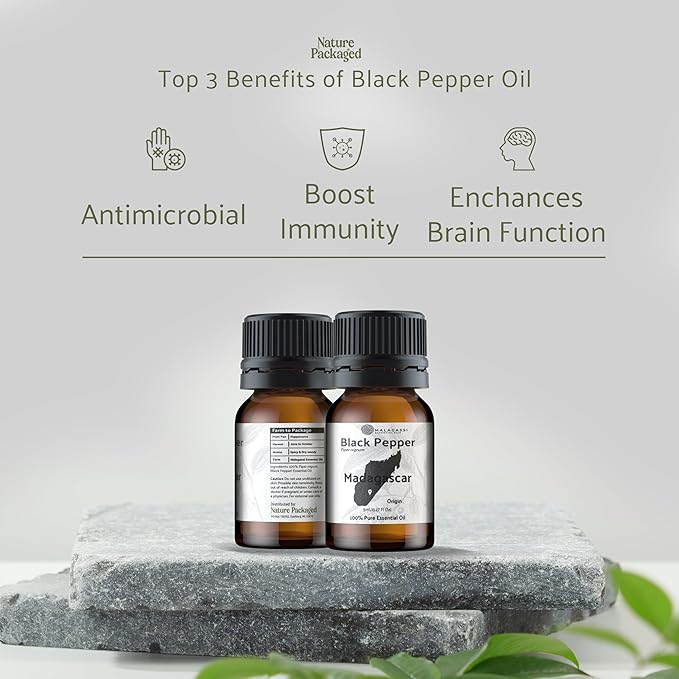 Black Pepper Essential Oil - Direct from Madagascar Farms - Steam Distilled - Aceite Pimienta Negra for Aromatherapy, Massage, Diffuser, DIY Candle and Soap Making - 2lbs