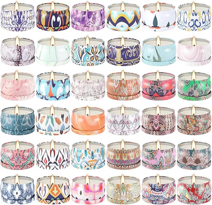 36 Pack Multicolored Scented Candles Gifts Soy Wax Travel Tin Jar Candles for Home 2.5 OZ for Mom,Christmas, Home Scented Decoration Birthday, Thanksgiving, Mother's Day(Color: Brown)
