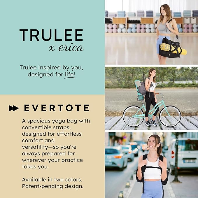 Trulee x Erica Yoga Mat Tote Bag with Backpack Straps – Water-Resistant, Durable, with Pockets for Thick & Extra-Large Mats – Yoga Carrier for Women & Men Ideal for Gym, Pilates, and Travel