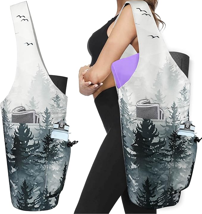 Yoga Mat Bag - Large Opening Long Tote Yoga Mat Carrier Holder Bag with Waterproof Wet Zipper Pocket and Drawstring Water Bottle Pocket - Yoga Bag Fit Most Size Mats