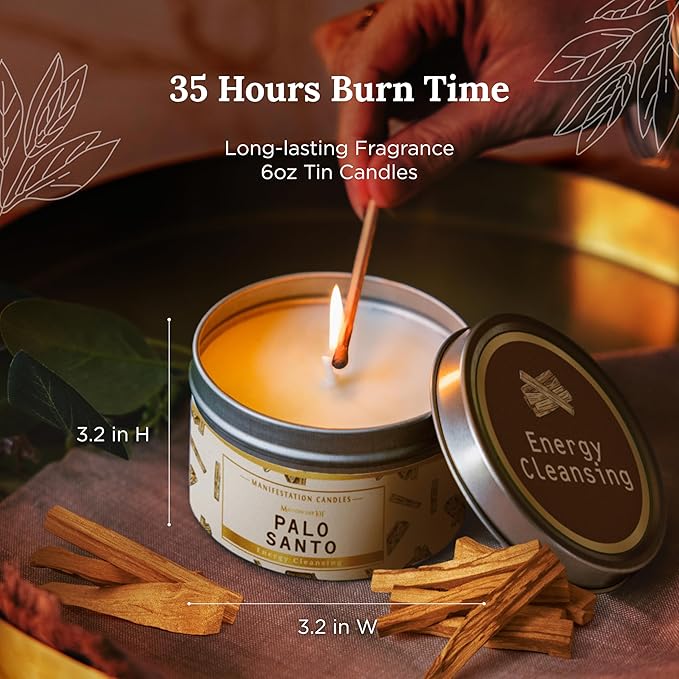Magnificent 101 Long Lasting Palo Santo Scented Candle - 6 oz - 35 Hour Burn - Natural Soy Wax Smudge for House Energy Cleansing, Positive Vibes & Manifestation
