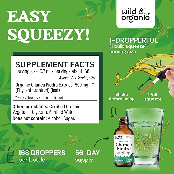 Wild & Organic Chanca Piedra Stone Breaker Drops - Herbal Chanca Piedra Extract for Kidney, Gallbladder Cleanse & Urinary Support - Vegan, Sugar & Alcohol-Free Tincture - 4 fl oz
