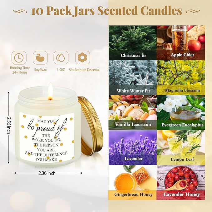 Fumete 10 Pcs Jars Scented Soy Candles 3.5 oz Candles Thank You Gifts for Employee Appreciation Gifts Secretary Coworker Nurse Teachers