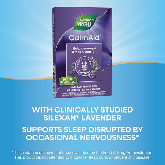 Nature's Way CalmAid, Helps Manage Stress and Tension*, Clinically Studied Lavender, Non-Drowsy, 90 Softgels