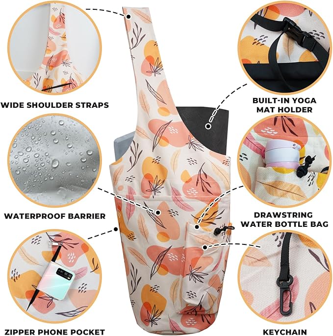 saniwu Yoga Mat Bag Carrier for Women Workout Large Waterproof with Zipper Pocket, Keychain and Wide Shoulder Straps