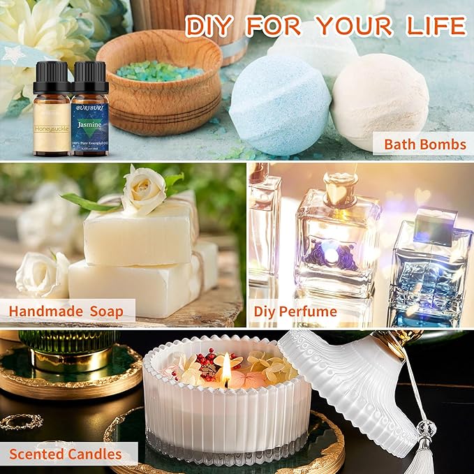 BURIBURI Honeysuckle Oil and Jasmine Essential Oil Set 2 Pack, 100% Pure Diffuser Oil Honeysuckle Essential Oil for Massage, Soap Making