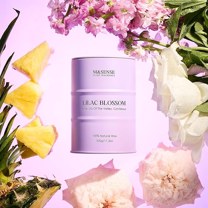 M&SENSE Lilac Blossom Soy Candles for Home Scented, 11.3oz 70 Hour Long Burning Aromatherapy Candle for Stress Relief Meditation Yoga Relaxing SPA, Housewarming Gifts for Women