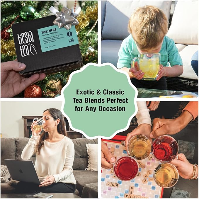 Tiesta Tea - Wellness Tea Sampler Dry Flight Set, Loose Leaf, High to No Caffeine, Makes Hot & Iced, Assorted Brew Sets with Herbal, Chai, Fruit Drinks & More, 8 Resealable Sample Pouches
