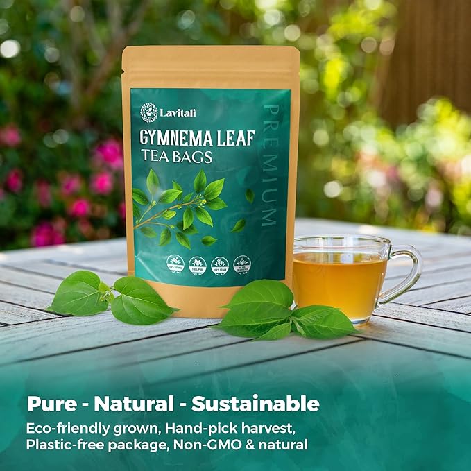 Lavitali, Gymnema Leaves Tea Bags | 60 bags, 100% Pure Herbal Tea | Caffeine-Free, Antioxidant-Rich, Eco-Friendly Filter Bag | Daily Natural Botanical, Hot or Iced Herbal Infusion