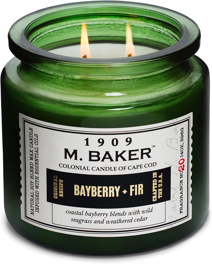 Colonial Candle Bayberry Fir Scented Jar Candle | 2-Wick Natural Soy Blend Wax Candle for Home | Relaxing Aromatherapy Candle Infused with Essential Oils | M. Baker Apothecary Glass Jar Candle