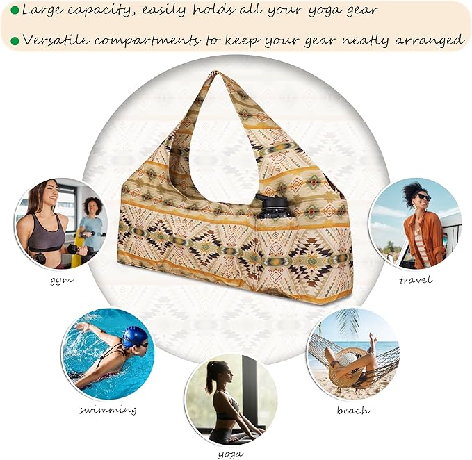 jswuffx Large Yoga Mat Bag Yoga Bags and Carriers Fits All You Stuff Yoga Tote Bag with Yoga Mat Strap, Elastic Pockets and Zipper Pockets