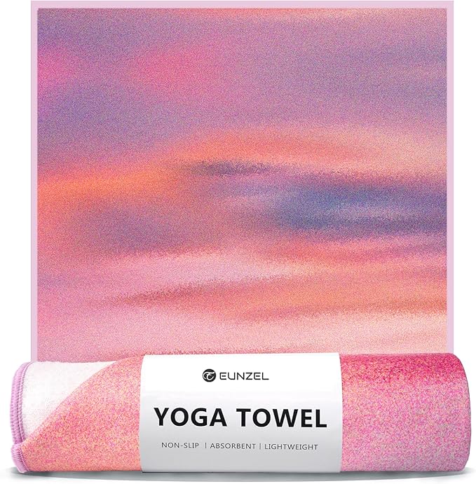 Eunzel Hot Yoga Towel, Non Slip Yoga Mat Towel Sweat Absorbent Printed Yoga Towel with Grip Dots for Hot Yoga, Pilates and Workout 72"x 24", Sunset