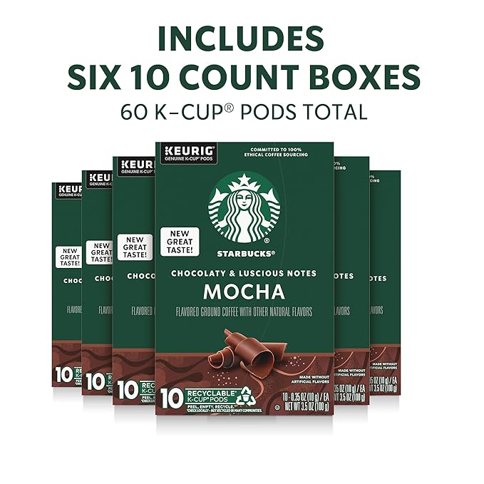 Starbucks K-Cup Coffee Pods, Flavored Hot or Iced Coffee, Mocha, 60 Keurig Pods
